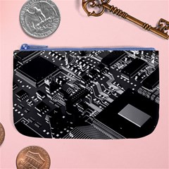 Black And Gray Circuit Board Computer Microchip Digital Art Large Coin Purse by Bedest