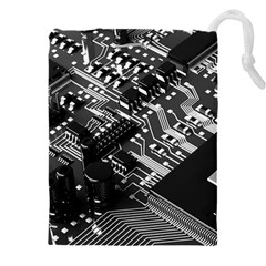 Black And Gray Circuit Board Computer Microchip Digital Art Drawstring Pouch (4xl) by Bedest