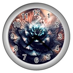 Blue And Brown Flower 3d Abstract Fractal Wall Clock (silver) by Bedest