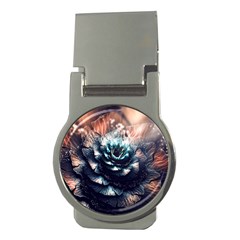 Blue And Brown Flower 3d Abstract Fractal Money Clips (round) 