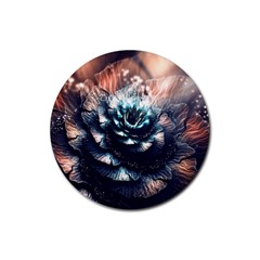 Blue And Brown Flower 3d Abstract Fractal Rubber Round Coaster (4 Pack) by Bedest