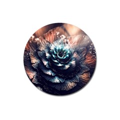 Blue And Brown Flower 3d Abstract Fractal Magnet 3  (round) by Bedest