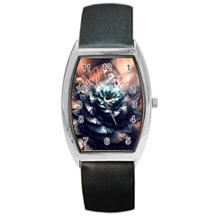 Blue And Brown Flower 3d Abstract Fractal Barrel Style Metal Watch by Bedest