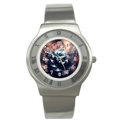 Blue And Brown Flower 3d Abstract Fractal Stainless Steel Watch by Bedest