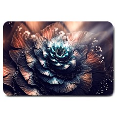 Blue And Brown Flower 3d Abstract Fractal Large Doormat by Bedest