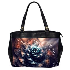 Blue And Brown Flower 3d Abstract Fractal Oversize Office Handbag (2 Sides) by Bedest