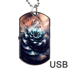 Blue And Brown Flower 3d Abstract Fractal Dog Tag Usb Flash (two Sides) by Bedest