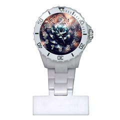 Blue And Brown Flower 3d Abstract Fractal Plastic Nurses Watch