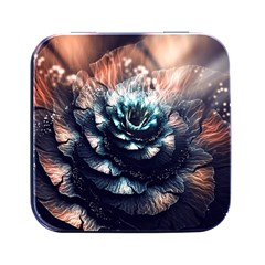 Blue And Brown Flower 3d Abstract Fractal Square Metal Box (black) by Bedest