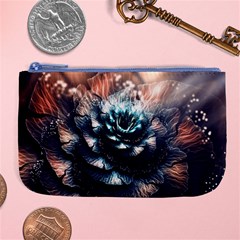 Blue And Brown Flower 3d Abstract Fractal Large Coin Purse by Bedest