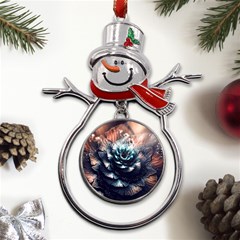 Blue And Brown Flower 3d Abstract Fractal Metal Snowman Ornament by Bedest