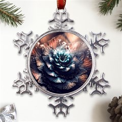 Blue And Brown Flower 3d Abstract Fractal Metal Large Snowflake Ornament by Bedest