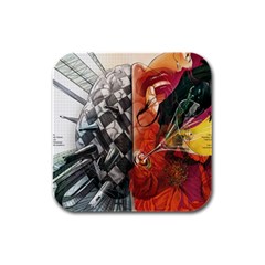 Left And Right Brain Illustration Splitting Abstract Anatomy Rubber Square Coaster (4 Pack) by Bedest