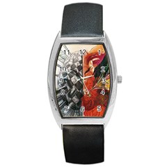 Left And Right Brain Illustration Splitting Abstract Anatomy Barrel Style Metal Watch by Bedest