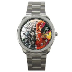 Left And Right Brain Illustration Splitting Abstract Anatomy Sport Metal Watch by Bedest