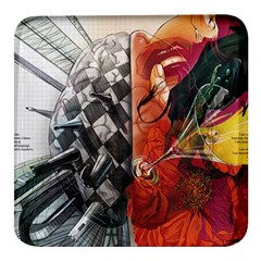 Left And Right Brain Illustration Splitting Abstract Anatomy Square Glass Fridge Magnet (4 Pack) by Bedest