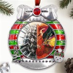 Left And Right Brain Illustration Splitting Abstract Anatomy Metal X Mas Ribbon With Red Crystal Round Ornament Front