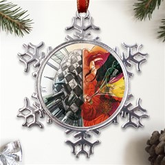 Left And Right Brain Illustration Splitting Abstract Anatomy Metal Large Snowflake Ornament by Bedest