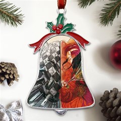 Left And Right Brain Illustration Splitting Abstract Anatomy Metal Holly Leaf Bell Ornament by Bedest