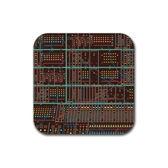 Digital Art Moog Music Synthesizer Vintage Rubber Coaster (square) by Bedest