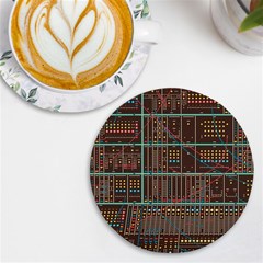 Digital Art Moog Music Synthesizer Vintage Uv Print Round Tile Coaster by Bedest