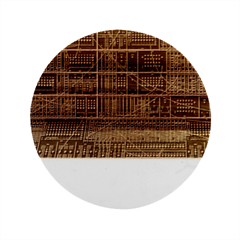 Digital Art Moog Music Synthesizer Vintage Marble Wood Coaster (round) by Bedest