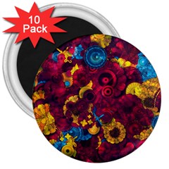 Psychedelic Digital Art Colorful Flower Abstract Multi Colored 3  Magnets (10 Pack)  by Bedest