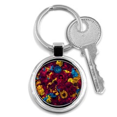 Psychedelic Digital Art Colorful Flower Abstract Multi Colored Key Chain (round) by Bedest