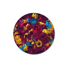 Psychedelic Digital Art Colorful Flower Abstract Multi Colored Magnet 3  (round) by Bedest