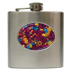 Psychedelic Digital Art Colorful Flower Abstract Multi Colored Hip Flask (6 Oz) by Bedest