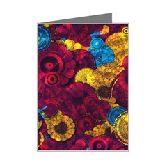 Psychedelic Digital Art Colorful Flower Abstract Multi Colored Mini Greeting Card by Bedest