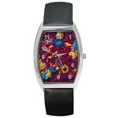 Psychedelic Digital Art Colorful Flower Abstract Multi Colored Barrel Style Metal Watch by Bedest