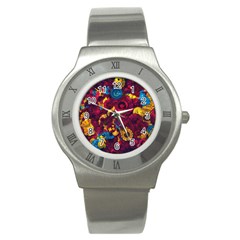 Psychedelic Digital Art Colorful Flower Abstract Multi Colored Stainless Steel Watch by Bedest