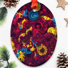 Psychedelic Digital Art Colorful Flower Abstract Multi Colored Oval Ornament (two Sides) by Bedest