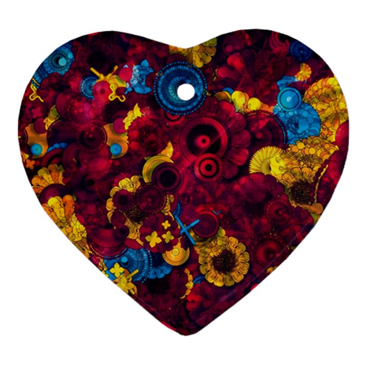 Psychedelic Digital Art Colorful Flower Abstract Multi Colored Heart Ornament (Two Sides)