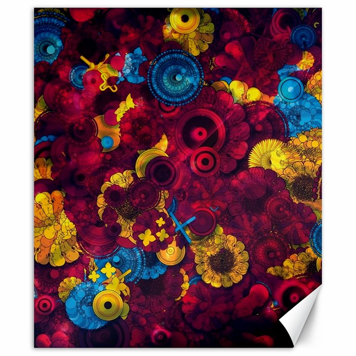 Psychedelic Digital Art Colorful Flower Abstract Multi Colored Canvas 20  x 24 