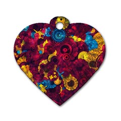 Psychedelic Digital Art Colorful Flower Abstract Multi Colored Dog Tag Heart (two Sides) by Bedest