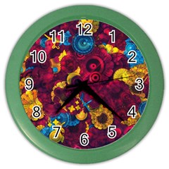 Psychedelic Digital Art Colorful Flower Abstract Multi Colored Color Wall Clock by Bedest