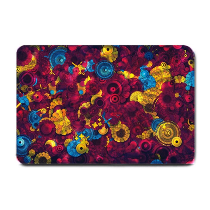 Psychedelic Digital Art Colorful Flower Abstract Multi Colored Small Doormat