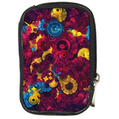 Psychedelic Digital Art Colorful Flower Abstract Multi Colored Compact Camera Leather Case by Bedest