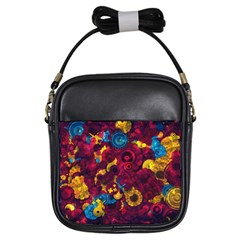 Psychedelic Digital Art Colorful Flower Abstract Multi Colored Girls Sling Bag by Bedest