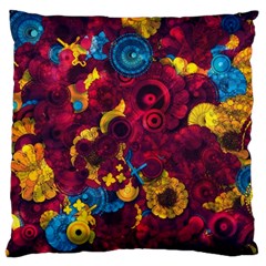 Psychedelic Digital Art Colorful Flower Abstract Multi Colored Large Cushion Case (one Side) by Bedest