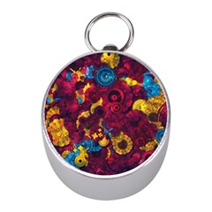 Psychedelic Digital Art Colorful Flower Abstract Multi Colored Mini Silver Compasses by Bedest