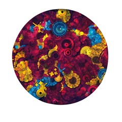 Psychedelic Digital Art Colorful Flower Abstract Multi Colored Mini Round Pill Box by Bedest