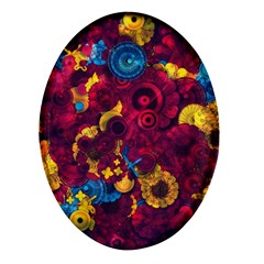 Psychedelic Digital Art Colorful Flower Abstract Multi Colored Oval Glass Fridge Magnet (4 Pack) by Bedest