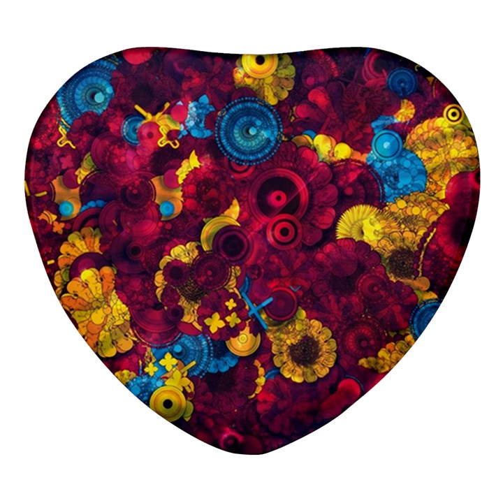 Psychedelic Digital Art Colorful Flower Abstract Multi Colored Heart Glass Fridge Magnet (4 pack)