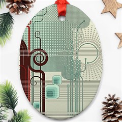 Green Red And White Line Digital Abstract Art Ornament (oval) by Bedest