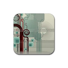 Green Red And White Line Digital Abstract Art Rubber Coaster (square) by Bedest