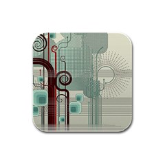 Green Red And White Line Digital Abstract Art Rubber Square Coaster (4 Pack) by Bedest