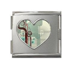 Green Red And White Line Digital Abstract Art Mega Link Heart Italian Charm (18mm) by Bedest